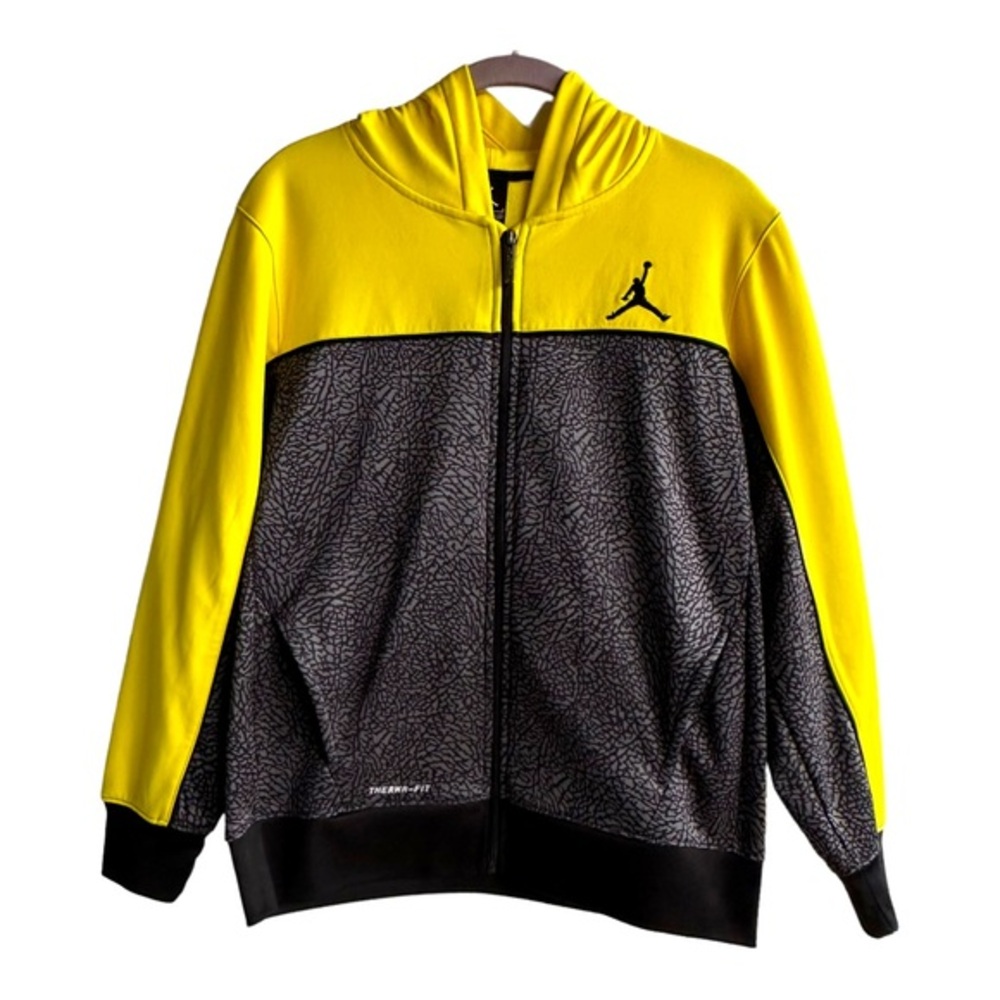 Nike Air Jordan Jacket Boys  Sz L Yellow‎ Black Gray Thermal Hoodie Full…